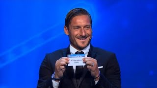 Totti estrae il Barca per la Juve guarda Buffon e se la ride [upl. by Airrotal518]