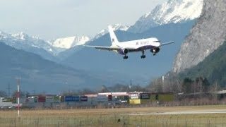 Monarch B757200 spectacular valley landing amp takeoff  Innsbruck  18012014 [upl. by Calderon]