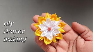 Ribbon flower  How to make ribbon flowers  Fabric Flower making  Ribbon flower how to make [upl. by Sev293]