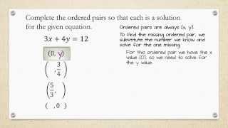 Complete the Ordered Pairs for 3x4y12 [upl. by Aleek]