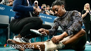 Simone Biles fights through calf pain to push US into lead at Paris qualifications  NBC Sports [upl. by Jaehne]