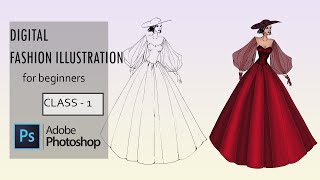 DIGITAL FASHION ILLUSTRATION for beginners class 1 illustration in photoshop [upl. by Aiuoqes430]