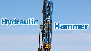 Driving Piles  Hydraulic Hammer  Construction Work  Satisfying [upl. by Ahsian]