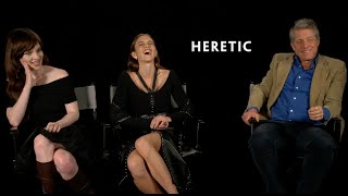 HERETIC Cast Interview Hugh Grant Sophie Thatcher Chloe East Beck amp Woods A24 [upl. by Burta]