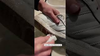 How to clean Adidas Gazelles white leather  old [upl. by Anitsim54]