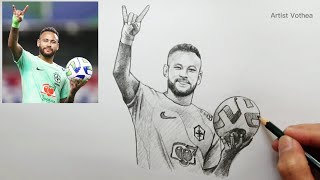 How To Draw Neymar With The Ball  Portrait Drawing StepByStep Tutorial [upl. by Aneeh]