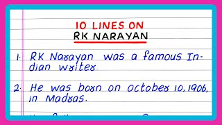 ABOUT RK NARAYAN  5  FIVE  10 LINES ABOUT RK NARAYAN  ESSAY ON RK NARAYAN  IN ENGLISH [upl. by Fatma]