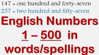 English Numbers 1 – 500 in words  spellings  number name [upl. by Gnaw]