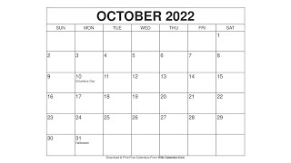 Printable October 2022 Calendar Templates with Holidays  Wiki Calendar [upl. by Mairim57]