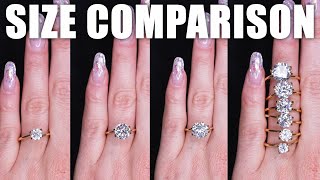 1 CARAT DIAMOND SIZE COMPARISON on FINGER amp HAND w 15 3 2 4 5 33 Ct ENGAGEMENT RINGS BUYING [upl. by Notsnarc328]