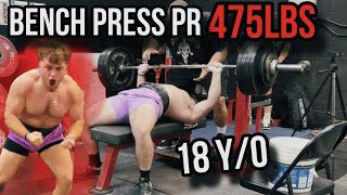 475lbs PAUSED Bench Press PR at 18 Years Old [upl. by Eniladam108]