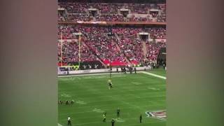 NFL mascot pappels down from roof of Wembley stadium [upl. by Beller]