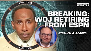 Stephen A reacts to Adrian Wojnarowski retiring from ESPN 🚨  First Take [upl. by Nytnerb932]