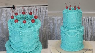 Trending Vintage Piped Buttercream Cake  Shortcuts Included  Cake Decorating Tutorial [upl. by Hairehcaz]