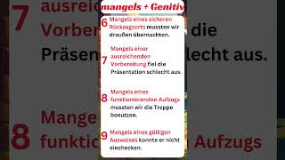 Deutsch B1 bis B2 Kausale Präposition  Mangels  Genitiv  grammar deutschgrammatik [upl. by Bellis]