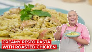 Creamy Pesto Pasta with Roasted Chicken Recipe [upl. by Dowd]