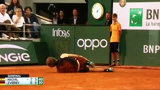 ZVEREV GETS A HUGE INJURY PLAYING NADAL 2022 French open [upl. by Zelda437]