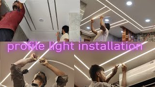 Profile light installation false ceiling main profile light and panel light installation [upl. by Nickerson]