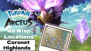 All Wisp Locations Guide Cornet Highlands Request 22  Pokémon Legends Arceus [upl. by Seuqram]