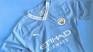 New Manchester City FC 2324 PUMA Home Kit Hands On Review [upl. by Uis988]