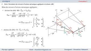 Statique  Exercice 5  Statique dans lespace  Barre coudée [upl. by Lledniw]