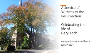 Gary Koch Memorial Service at Abington Presbyterian Church July 27 2024 [upl. by Yotal650]