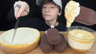 ASMR Whole Cheesecake Magnum Chocolate Ice Cream Cheesecake Mousse Cup Dessert Mukbang [upl. by Aihsele]