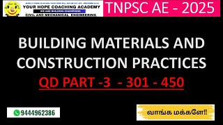 TNPSC JDO JE  TNPSC AE 2025  UNIT 1 BUILDING MATERIALS AND CONSTRUCTION PRACTICES 301 TO 375 [upl. by Claudius]