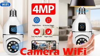 4MP E27 Dual Lens Bulb Camera WiFi Surveillance Night Vision 360 PTZ Camera Human Tracking Indoor [upl. by Aihsekal]