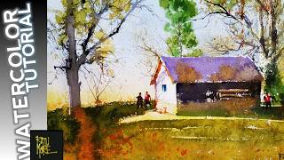 Easy Watercolor Landscape Rural Autumn Scene I Watercolor Painting I [upl. by Drawyeh469]