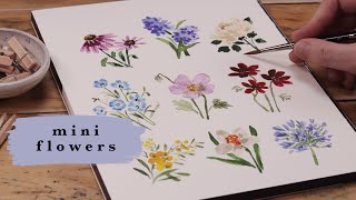 9 Mini Watercolor Flowers  How To Paint Florals for Beginners [upl. by Enait]