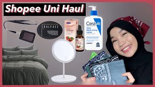 SHOPEE HAUL  University Edition  Bedsheet Mirror Lanyard Pyjamas Skirt Skincare [upl. by Behlau]