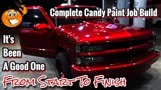 Custom Candy Apple Red Complete Paint Job From Start To Finish OBS 1994 CHEVY SILVERADO TRUCK BUILD [upl. by Kant434]