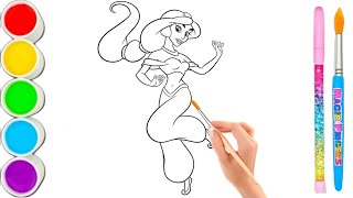 Coloring with Sticker Book Dress Up Disney Princess ArielSnow WhiteBelleCinderella [upl. by Clothilde362]