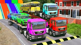 TRANSPORTING PIXAR CARS amp FRUITS WITH COLORED amp JOHN DEERE vs CLAAS vs TRACTORS  BeamNGdrive 1415 [upl. by Ettennaj66]