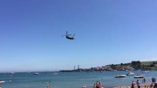 RAF Chinook US CH47 DisplayFly By of Swanage Bay in July 2016 [upl. by Essiralc]