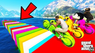 FRANKLIN TRIED THE MASSIVE BLOCK JUMP PARKOUR RAMP CHALLENGE BY BIKES CARS GTA 5  SHINCHAN and CHOP [upl. by Adyl]