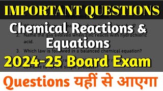 Science Important Questions Class 10  Chemical Reactions and Equations Class 10  Board Exam 2025 [upl. by Adranoel]