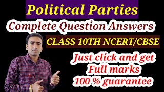 Political parties Questions Political parties class 10th notes  class 10th political parties Ncert [upl. by Magdalene]