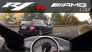 Yamaha R1 vs 530HP MercedesBenz 300kmh [upl. by Romanas268]