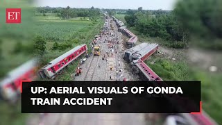 UP Aerial visuals of Gonda Train accident show severe damage at the accident site [upl. by Dnalram637]