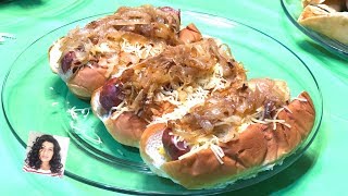 Hot Dog Recipe  Gourmet Hot Dog  How To Caramelize Onions [upl. by Aiyotal]