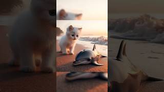 The little cat who saved a poor baby dolphin🐱🐬 cat story kitten dolphin short [upl. by Barnebas855]