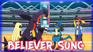 Ash Vs Cynthia Full Battle  Pokemon Journeys  Believer Song   AMV [upl. by Ajuna290]