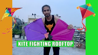 KITE FIGHTING ROOFTOP 🔥🔥 Sabse tej khich marke kati patangdesi boy flying kite before 15 august [upl. by Vorfeld]