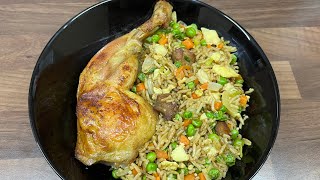 HEALTHY FRIED RICE WITH VEGGIES AND ROASTED CHICKEN  BEST FRIED RICE RECIPE  MEAL WITH VEGETABLES [upl. by Kirch]