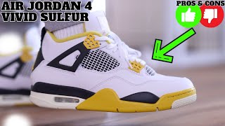 Air Jordan 4 Retro Vivid Sulfur Pros amp Cons [upl. by Aridatha]