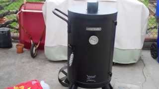 Brinkmann Trailmaster Vertical Smoker First Use [upl. by Novaj354]