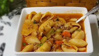 How to make SOPA DE CONCHITAS CON CARNE MOLIDA  Pasta shells with ground beef soup ❤ [upl. by Lleznov]