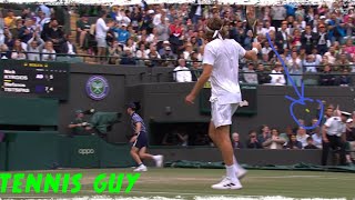 Stefanos Tsitsipas almost hit a fan during a match against Kyrgios in 3rd round of Wimbledon 2022 [upl. by Cavanaugh478]